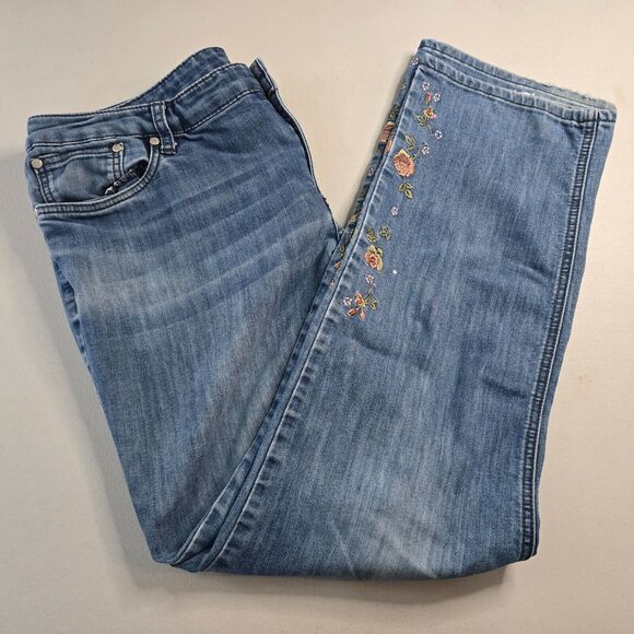 Christopher & Banks Jeans Women's 14 Blue Medium Wash Straight Rose Embroidering - Picture 12 of 16